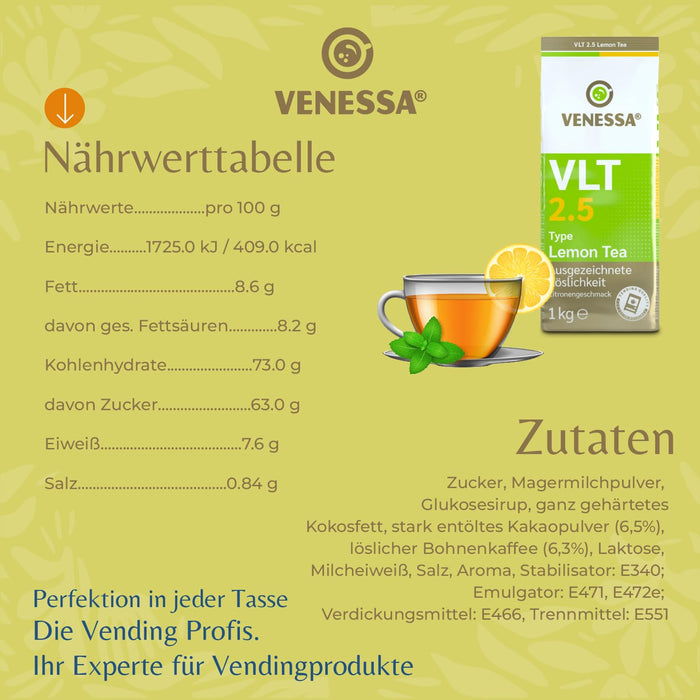 VENESSA VLT 2.5 Teegetränk Zitrone 10 x 1kg Instant Zitronentee, Tee-Pulver für Automaten