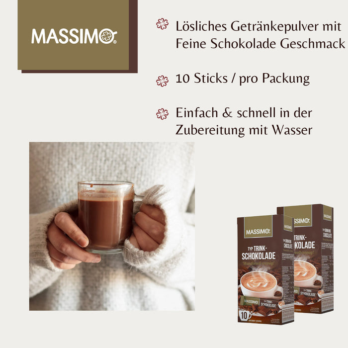 Massimo Feine Trinkschokolade 16 Schachtel x 10 Sticks á 25g - heiße Schokolade