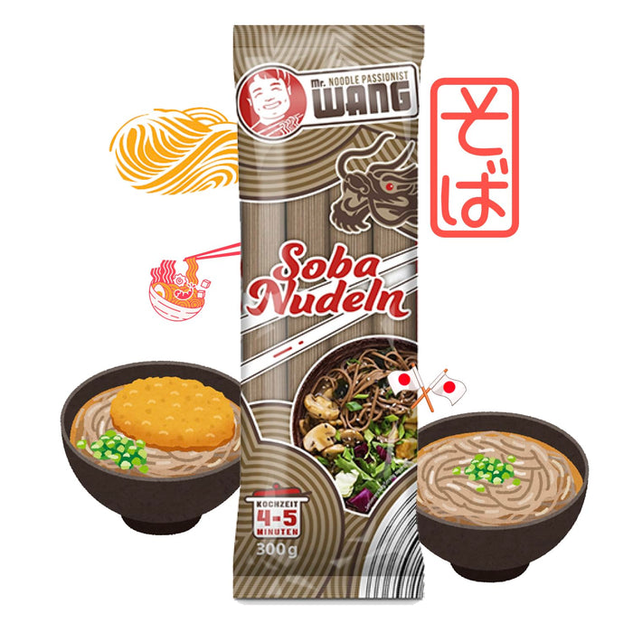 Soba Nudeln 300g - Japanische Weizennudeln mit herb-nussigem Geschmack aus Buchweizen für Suppen und Wok Gerichte - Vegan