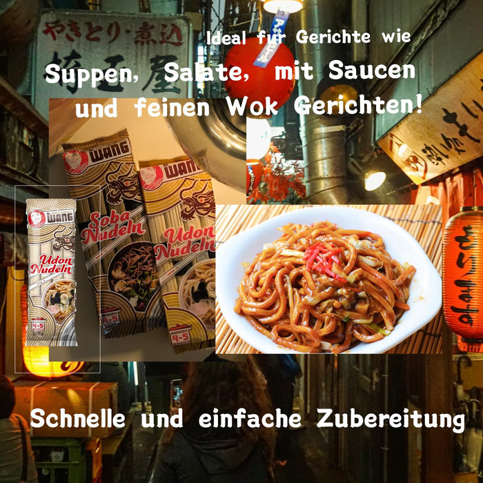 Mr. WANG Udon Nudeln 300g (getrocknet, natürliche Zutaten, Vegan) Japanische Weizennudeln für Suppen, Salaten, Bowls & Wok-Gerichte